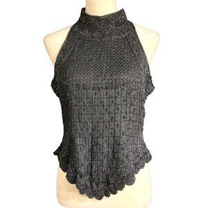 VTG Papell Boutique Halter Top 100% Silk Sz L Beaded Whimsygoth Evening 90s